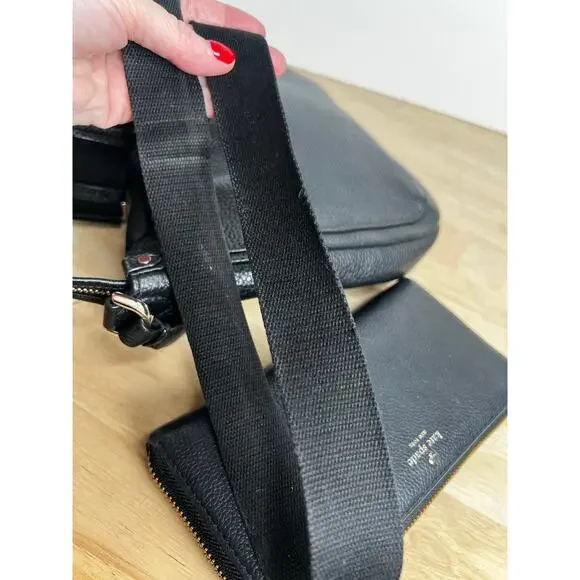 Kate Spade New York Roulette Medium Black Pebbled Messenger Bag and Wallet Set - Picture 9 of 11